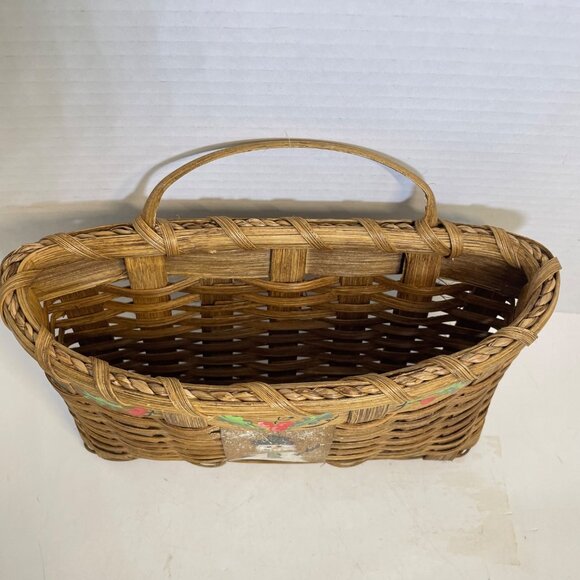 Vintage Wicker Basket With Hand-Painted Snowman & Holly Design - Picture 3 of 12